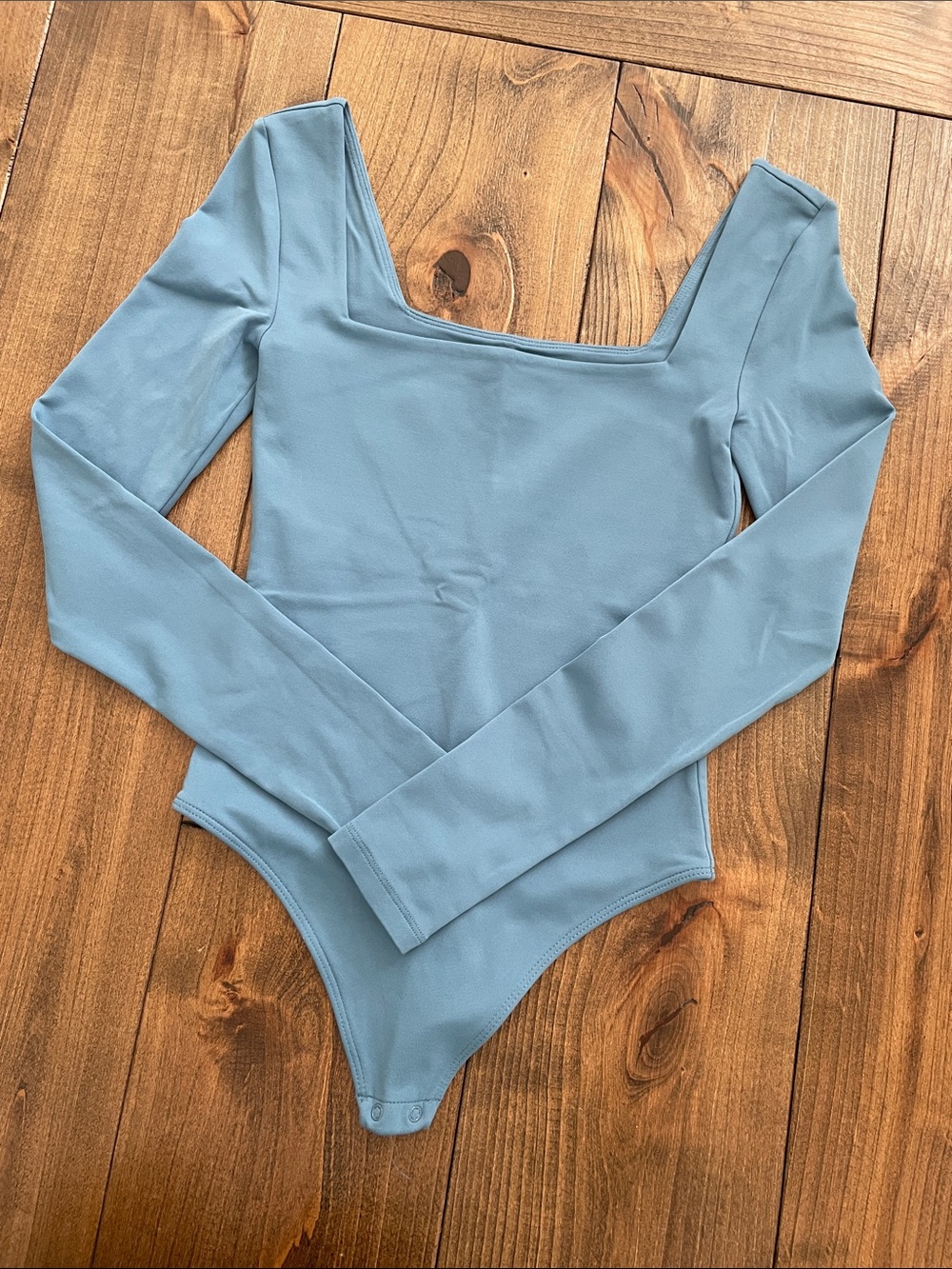 Aritzia Long-Sleeve Square Neck Bodysuit in Dusty Blue